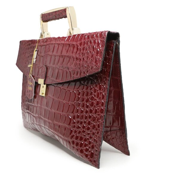 Vintage Croco Grain Leather Briefcase Bag Top-Handle Locking Front Oxblood - Picture 2 of 11